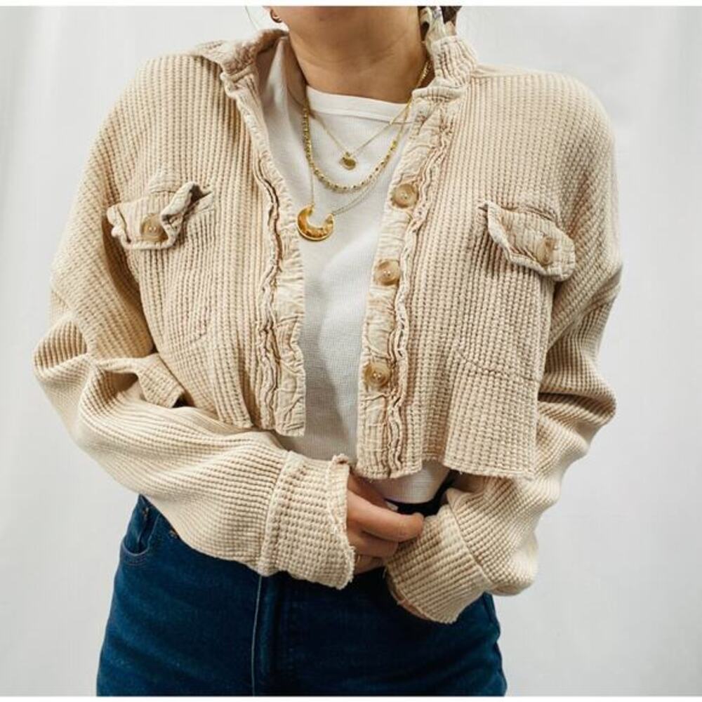 Free People‎ one S waffle knit cropped shacket